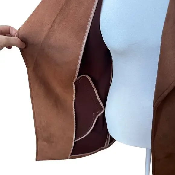 Magaschoni Faux Suede Brown Trench Coat - Size XS - Picture 9 of 10